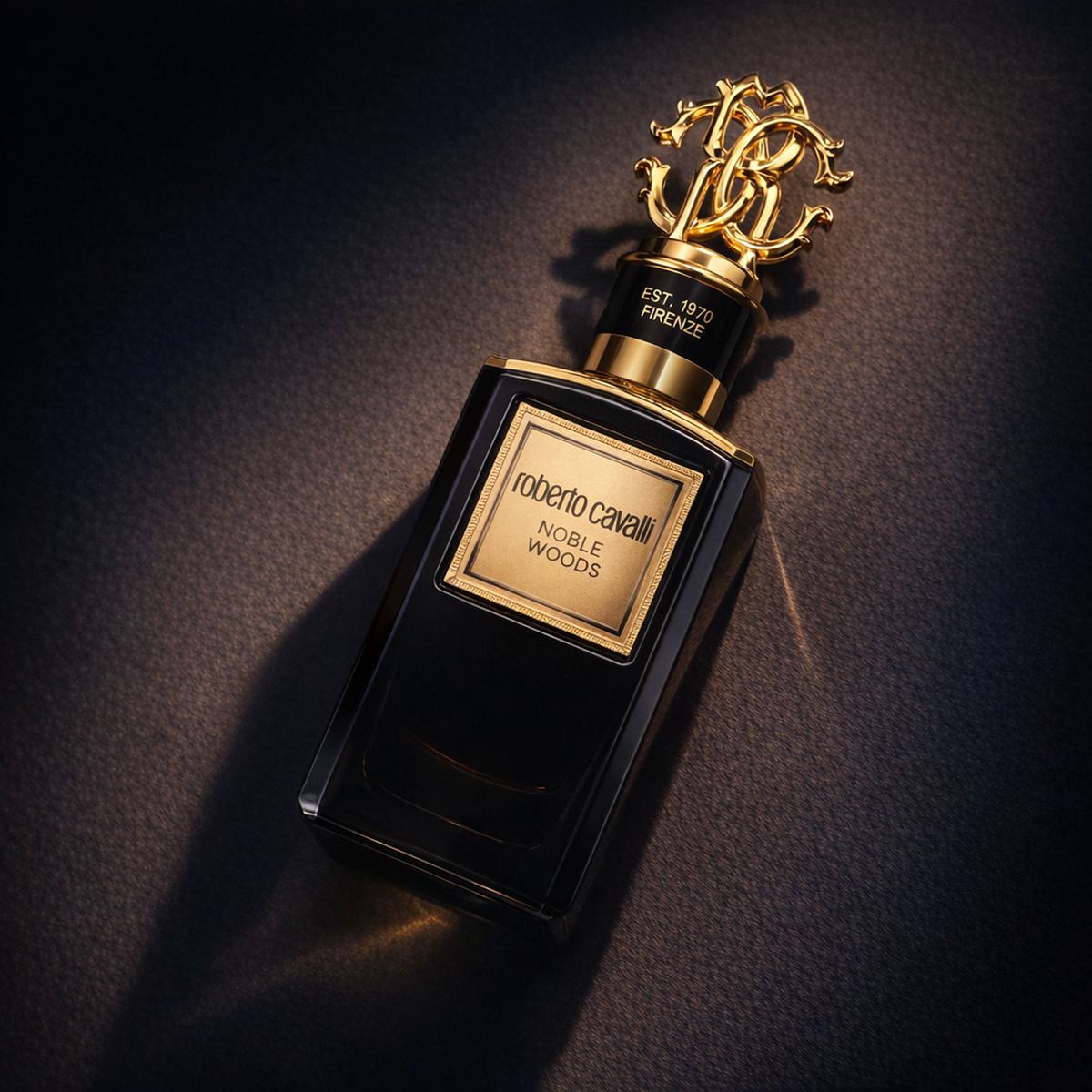 Roberto Cavalli Noble Woods EDP angled still-life gallery showcase
