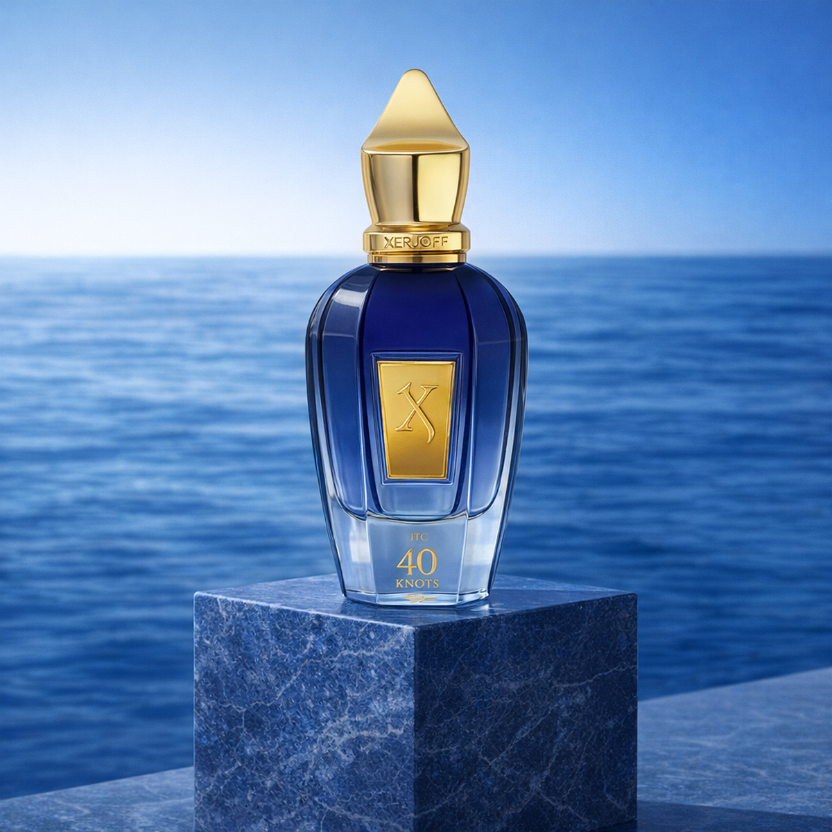 Xerjoff 40 Knots EDP upright pedestal gallery showcase