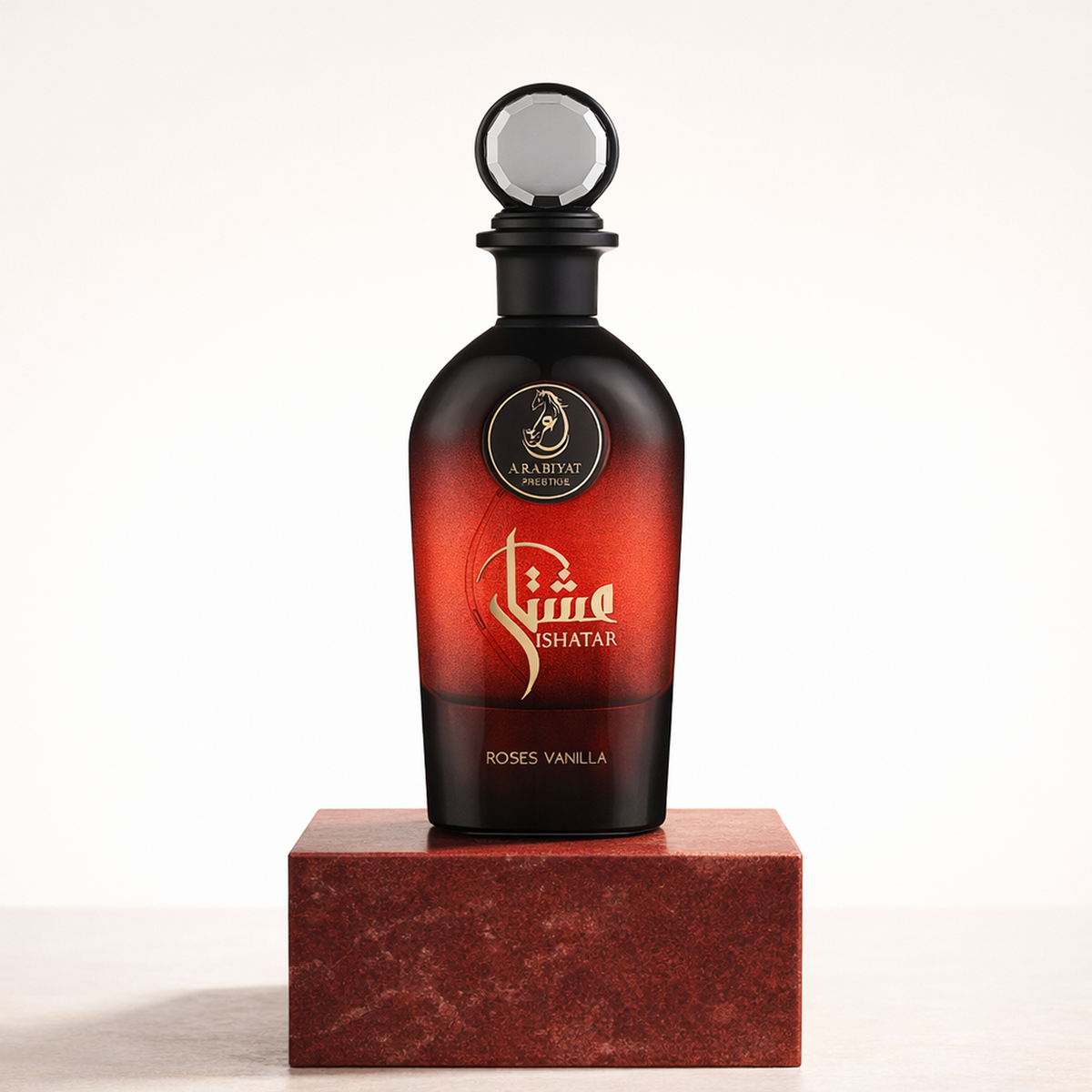 Arabiyat Prestige Ishatar Roses Vanilla EDP for Women upright pedestal gallery showcase