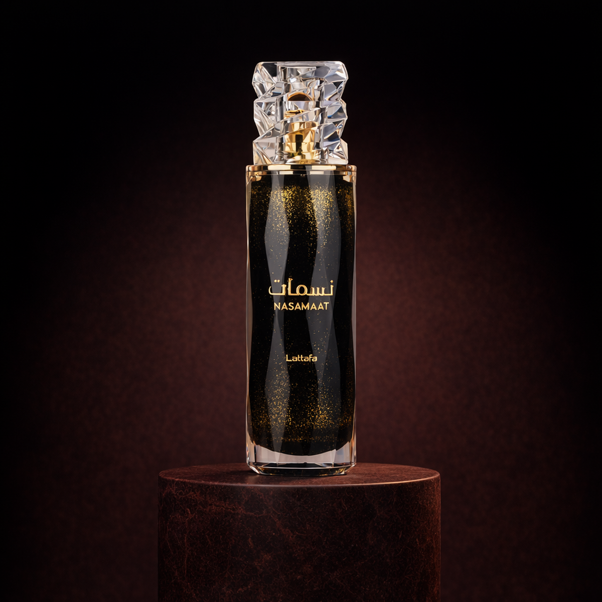 Lattafa Nasmaat EDP upright pedestal gallery showcase